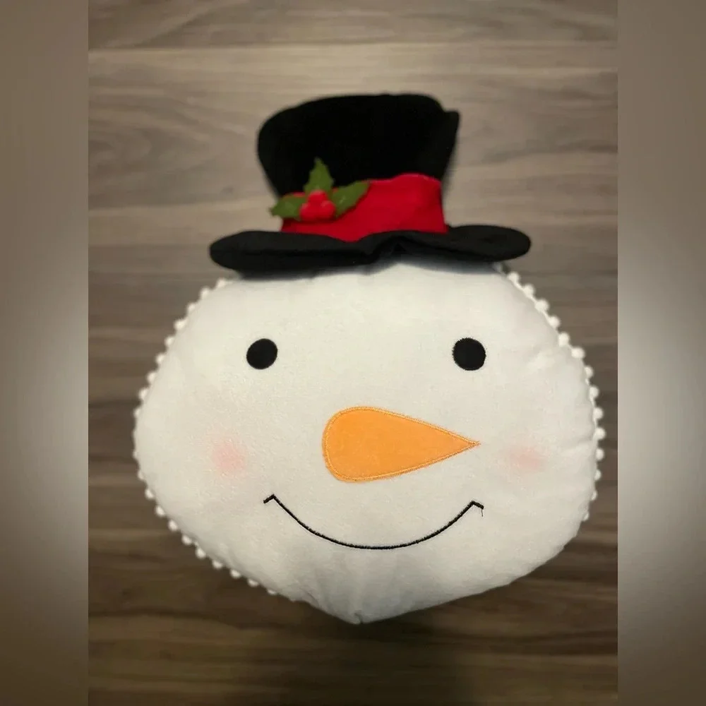 Holiday Time 14inch Snowman Shaped Decorative Pillow, White and Black